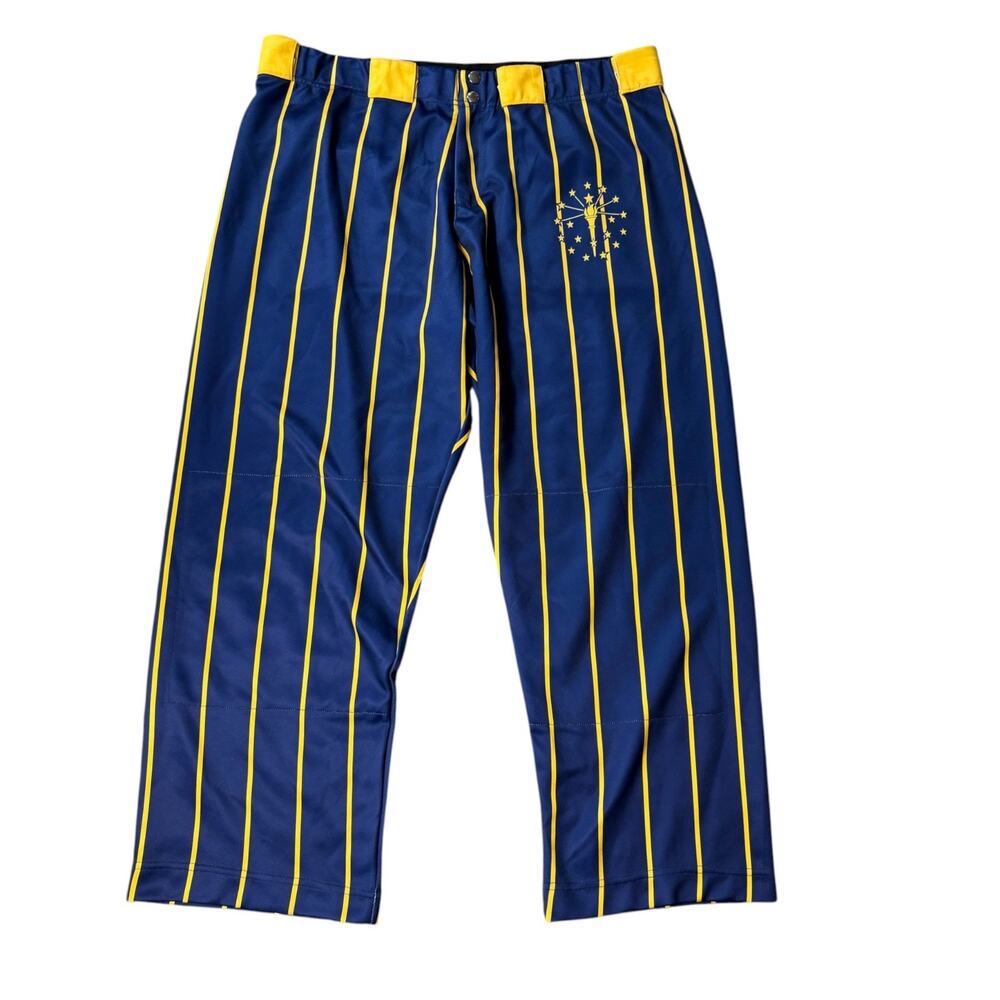 Indiana Pacers NBA Blue Yellow Striped Basketball Pants W/Belt Loops 42 X 30